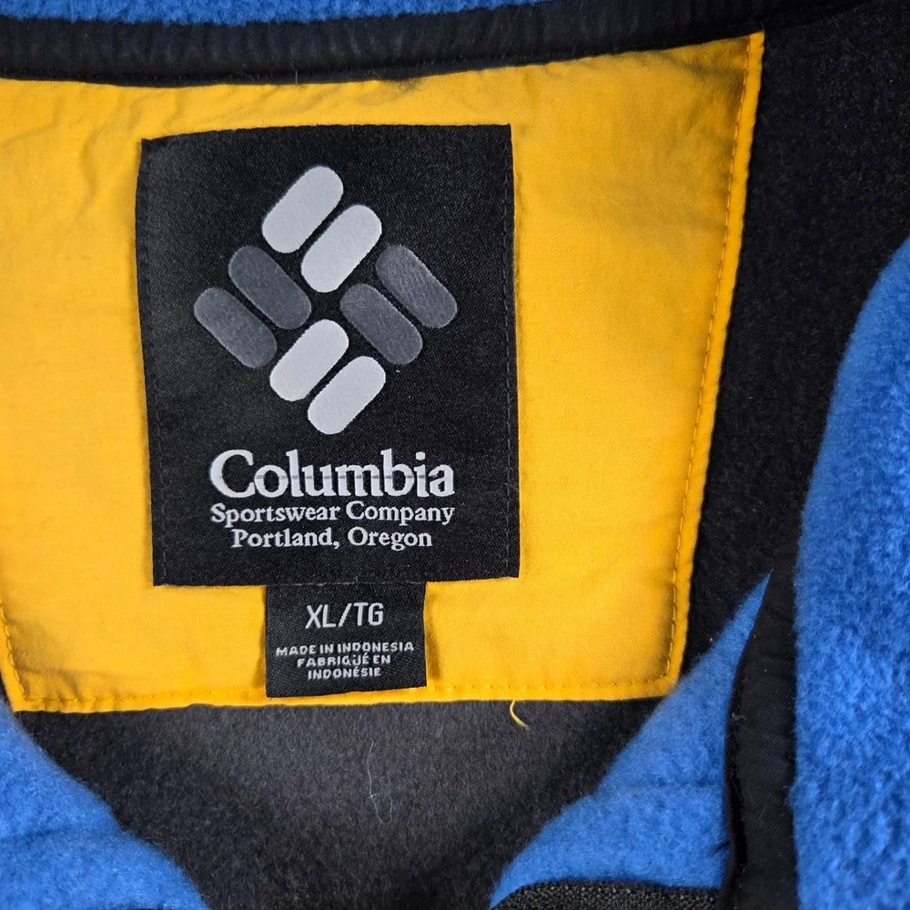Columbia Fleece Jacket Mens XL Blue Grey Yellow Colorblock Full Zip Vintage - Picture 4 of 7